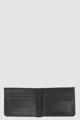 0.Hide - front view of Vegetable Black Tanned Black Horse Leather Bi-Fold Wallet from the Permanent Collection with Card Slots Cash Pocket.