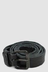 0.Hide - front view of Vegetable Tanned Black Bull Leather Belt. From the Permanent Collection with Steel Buckle and Crinkled Washed Effect.