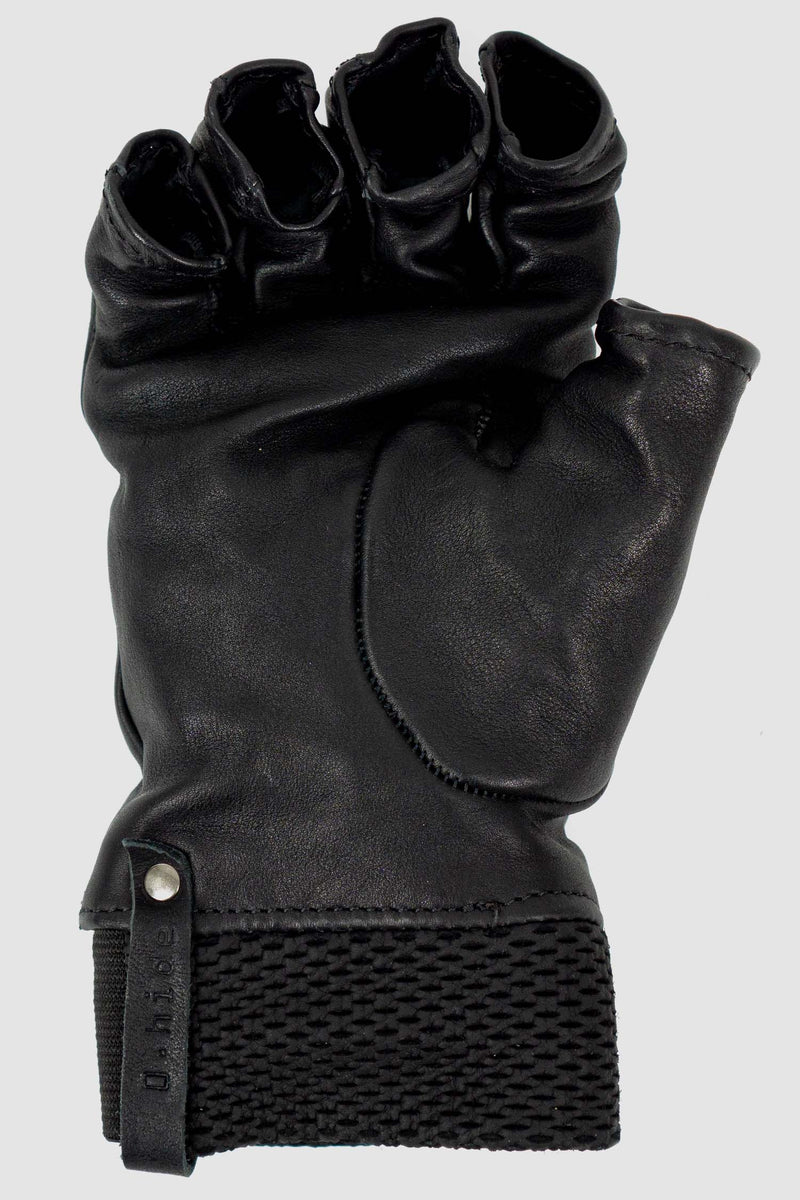 Close up view of Black Kangaroo Leather Gloves with perforated knit cuffs, _0.HIDE