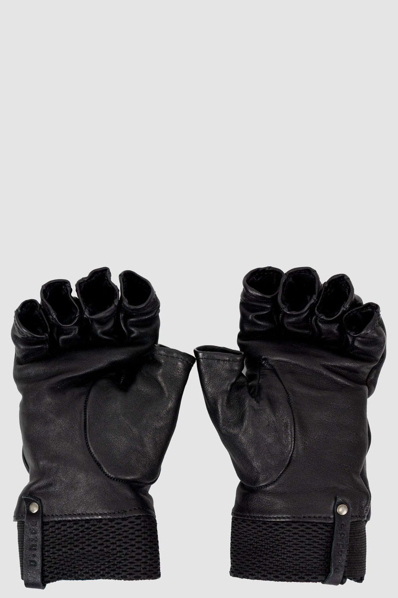 Open Item view of Black Kangaroo Leather Gloves with perforated knit cuffs, _0.HIDE