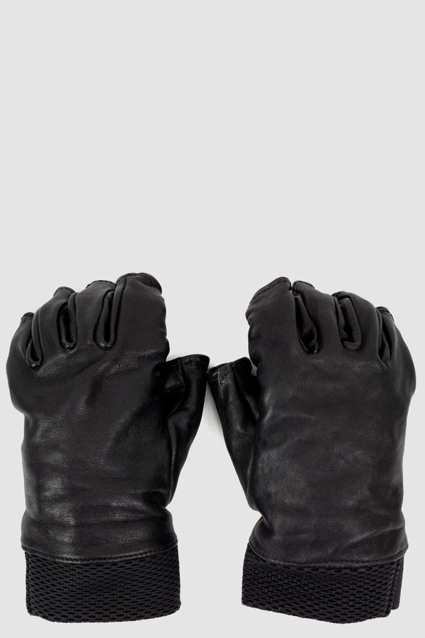 Item view of Black Kangaroo Leather Gloves with perforated knit cuffs, _0.HIDE