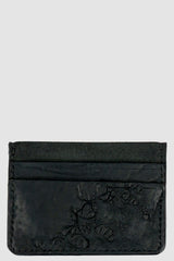 0.Hide - front view of Vegetable Tanned Black Horse Culatta Leather Minimal Card Holder from the Permanent Collection with 5 Card Slots.