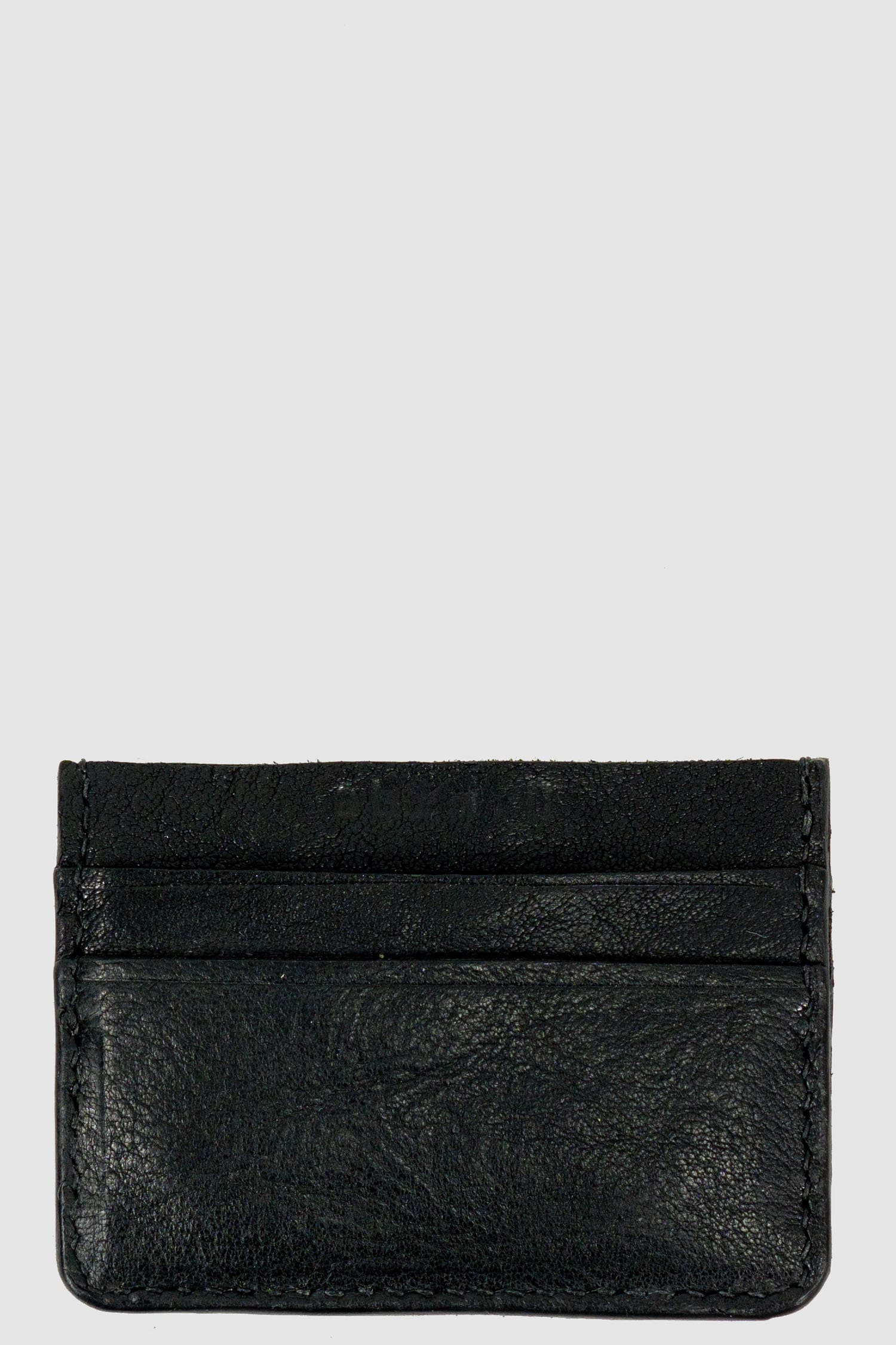 0.Hide - front view of Vegetable Tanned Black Horse Shoulder Leather Minimal Card Holder from the Permanent Collection with 5 Card Slots.