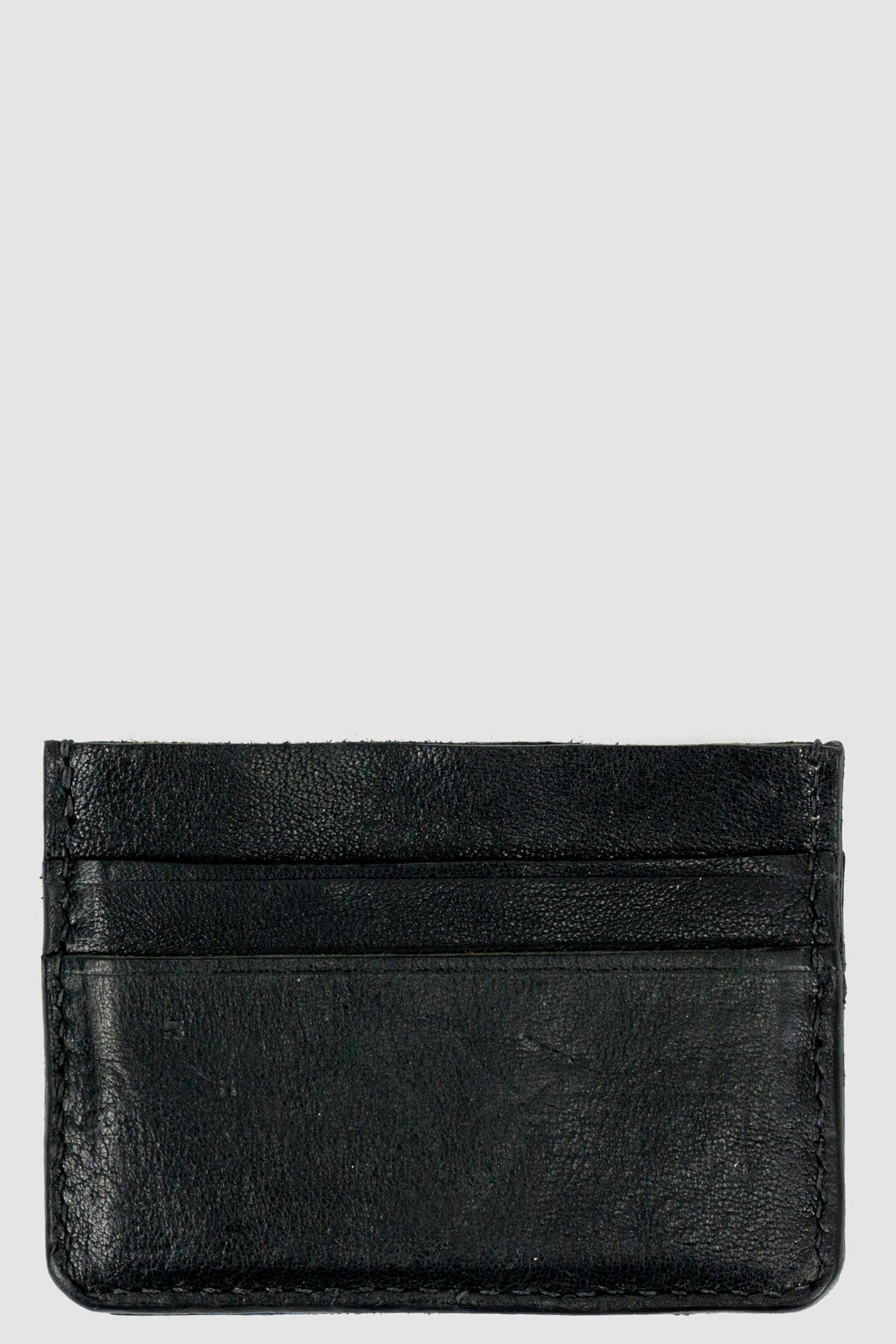 0.Hide - back view of Vegetable Tanned Black Horse Shoulder  Minimal Card Holder.