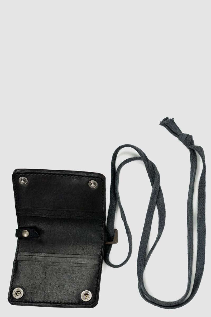 Open view of Black Snap Holder Wallet with cotton neck strap and iron hook, _0.HIDE