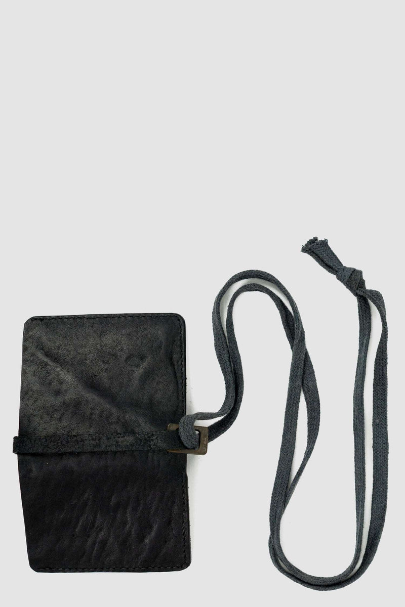 Open Back view of Black Snap Holder Wallet with cotton neck strap and iron hook, _0.HIDE