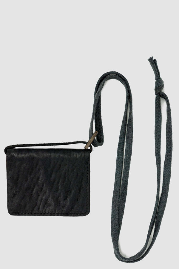 Item Front view of Black Snap Holder Wallet with cotton neck strap and iron hook, _0.HIDE