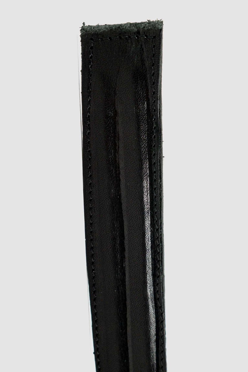 Strap view of Black Veined Leather Belt with steel buckle and adjustable straps, _0.HIDE