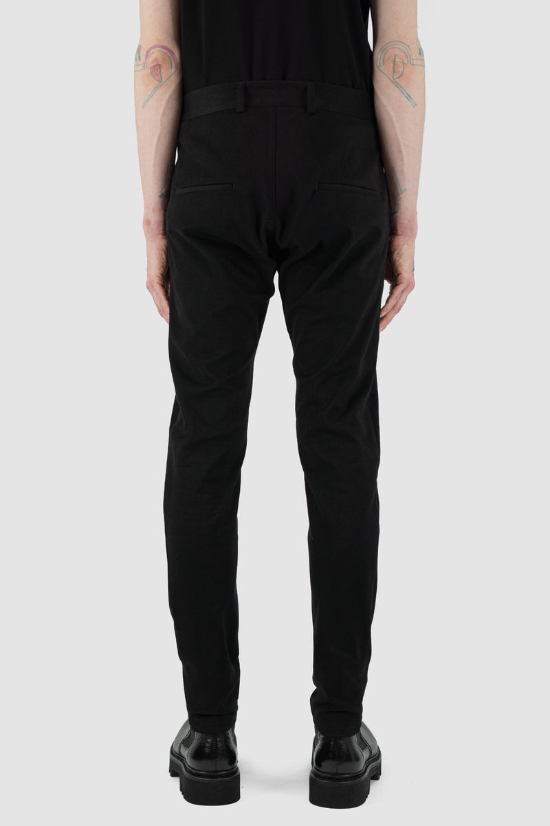 Back view of Black Slim Trousers for Men with soft organic cotton and Tencel, SS24, NOMEN NESCIO