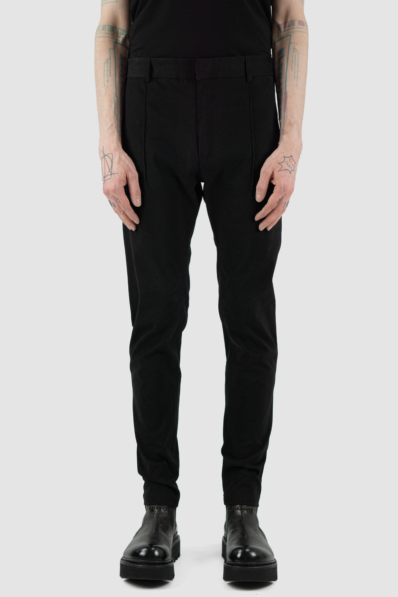 Front view of Black Slim Trousers for Men with soft organic cotton and Tencel, SS24, NOMEN NESCIO