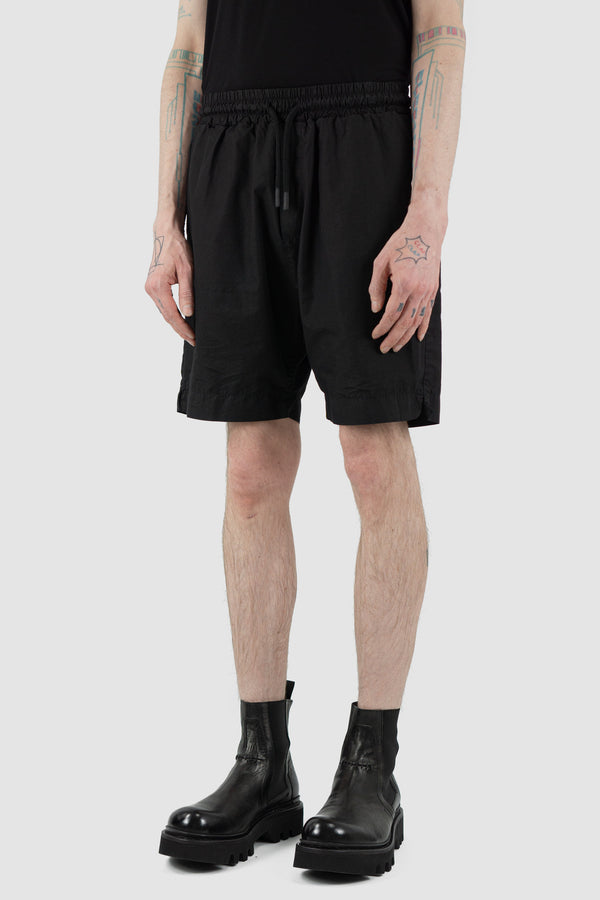 Side view of Black Light Field Shorts for Men with elastic waistband, SS24, NOMEN NESCIO