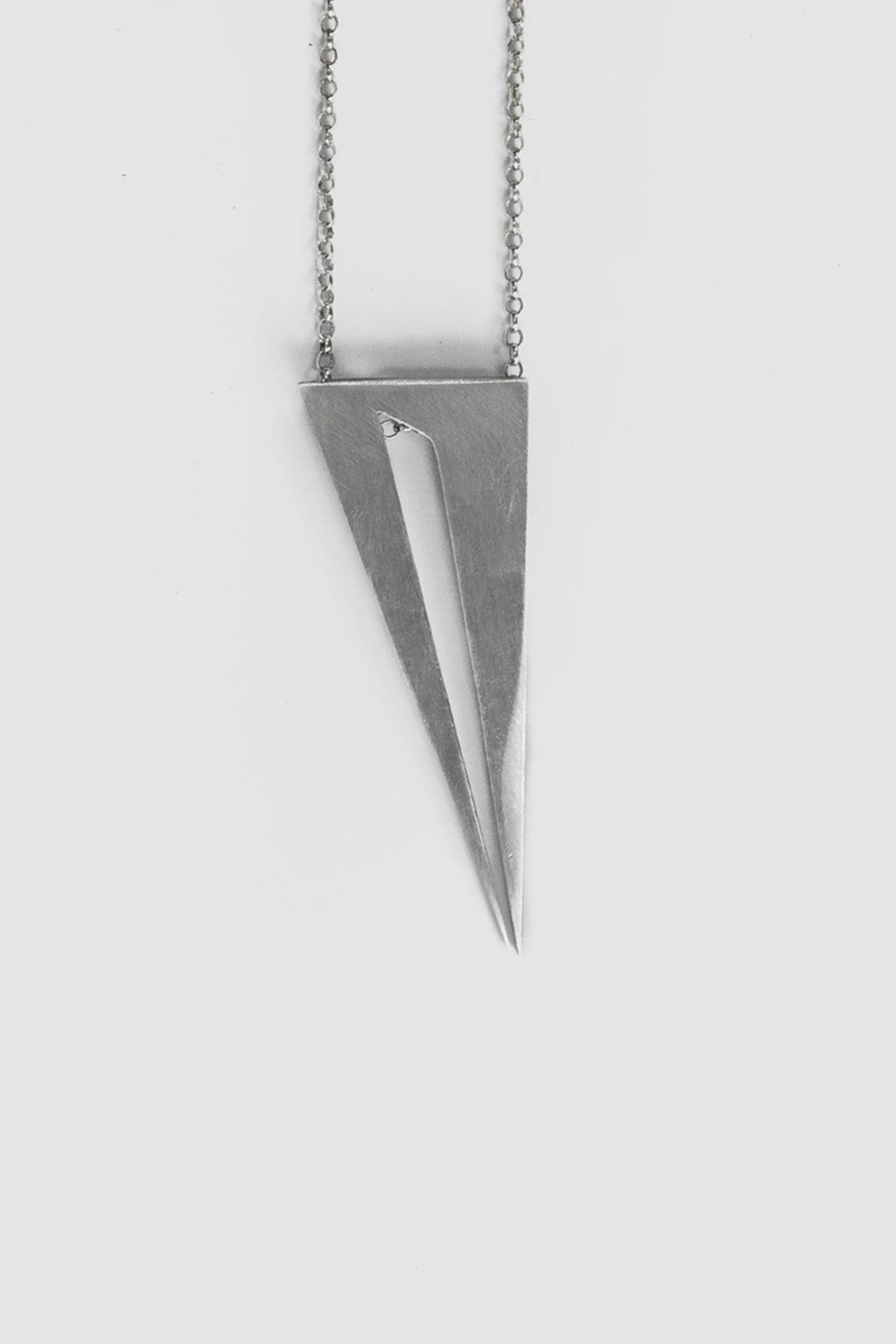 2819 Jewelry - front detail view of Brushed Fork-Cut Oxidized Silver Pendant