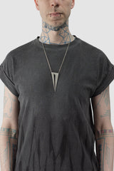 2819 Jewelry - Brushed Fork-Cut Oxidized Silver Pendant on model