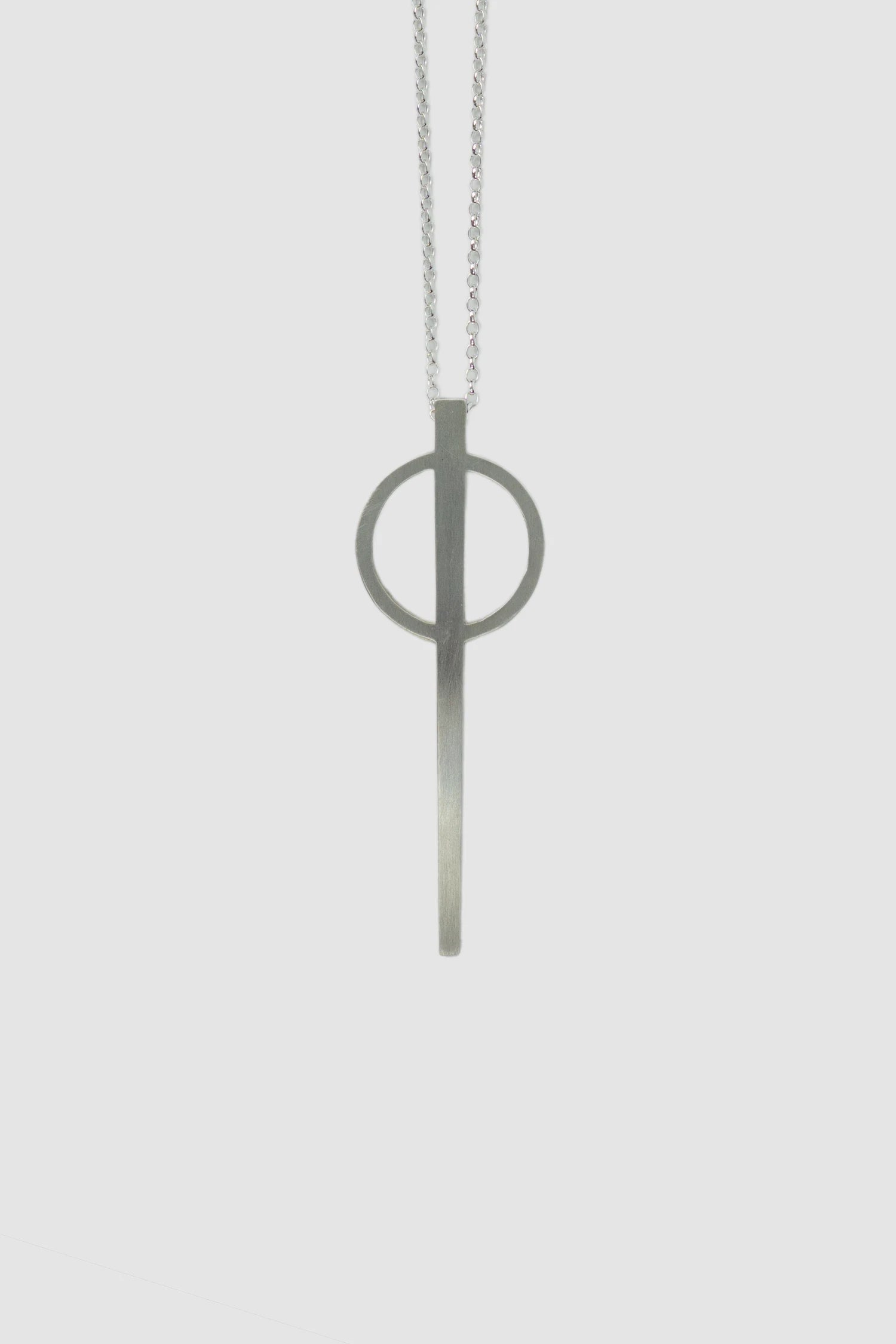 2819 Jewelry - Brushed Sterling Silver Open Circle Bar Necklace item close up view