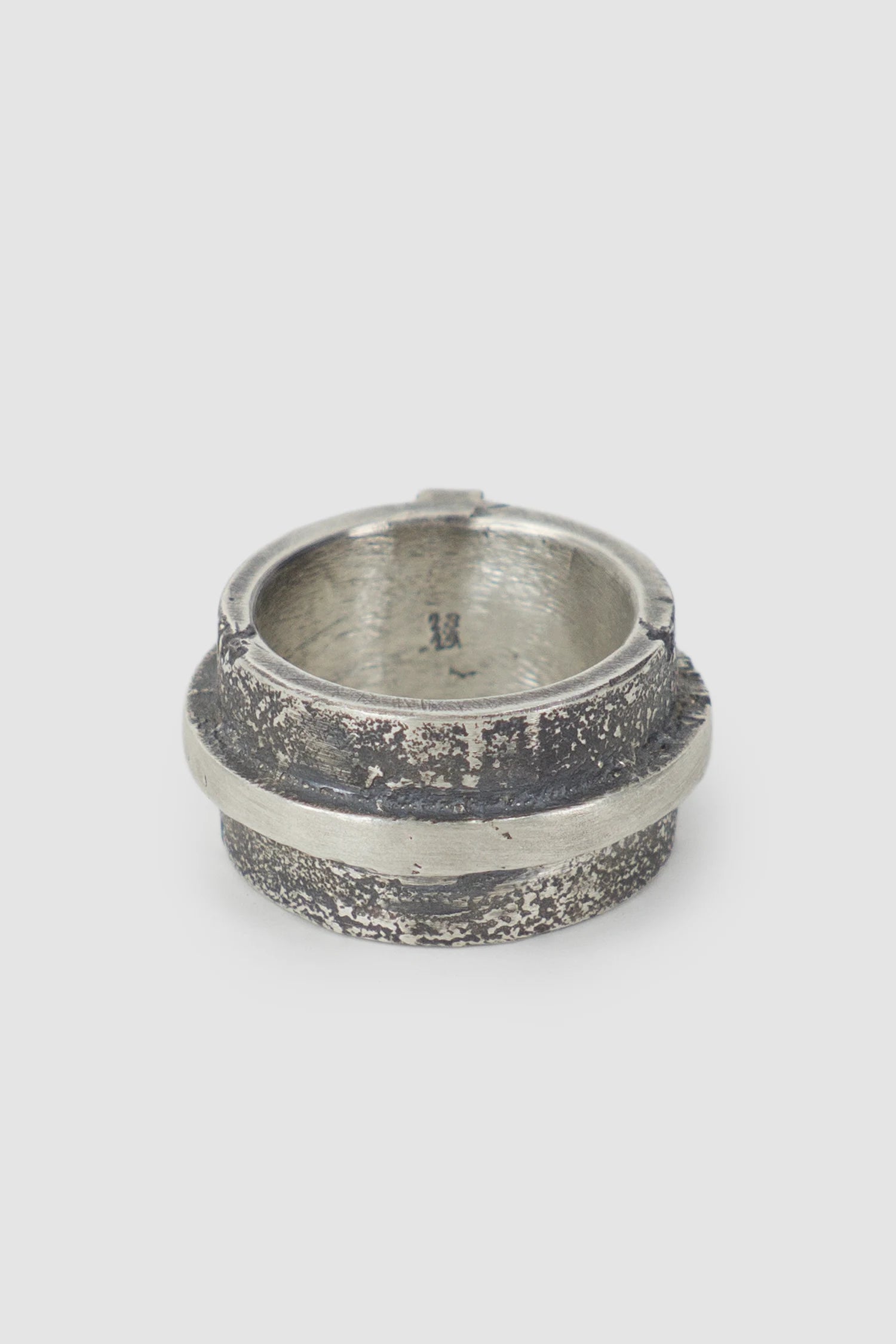 2819 Jewelry - item back view of men’s Oxidized Silver Brutalist Ring with Cross Detail