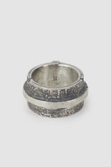 2819 Jewelry - item back view of men’s Oxidized Silver Brutalist Ring with Cross Detail