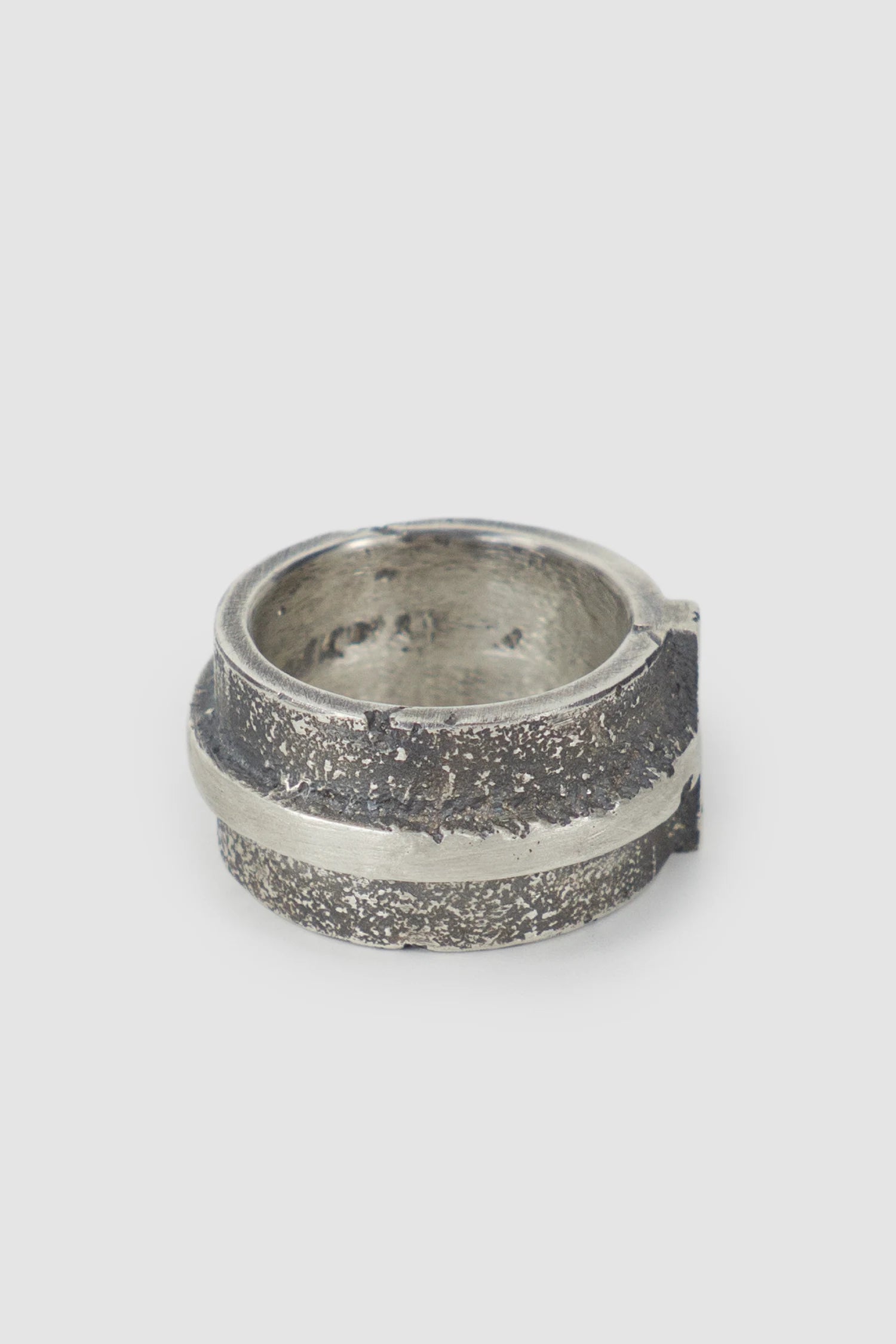 2819 Jewelry - item right view of men’s Oxidized Silver Brutalist Ring with Cross Detail