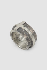 2819 Jewelry - item standing view of men’s Oxidized Silver Brutalist Ring with Cross Detail