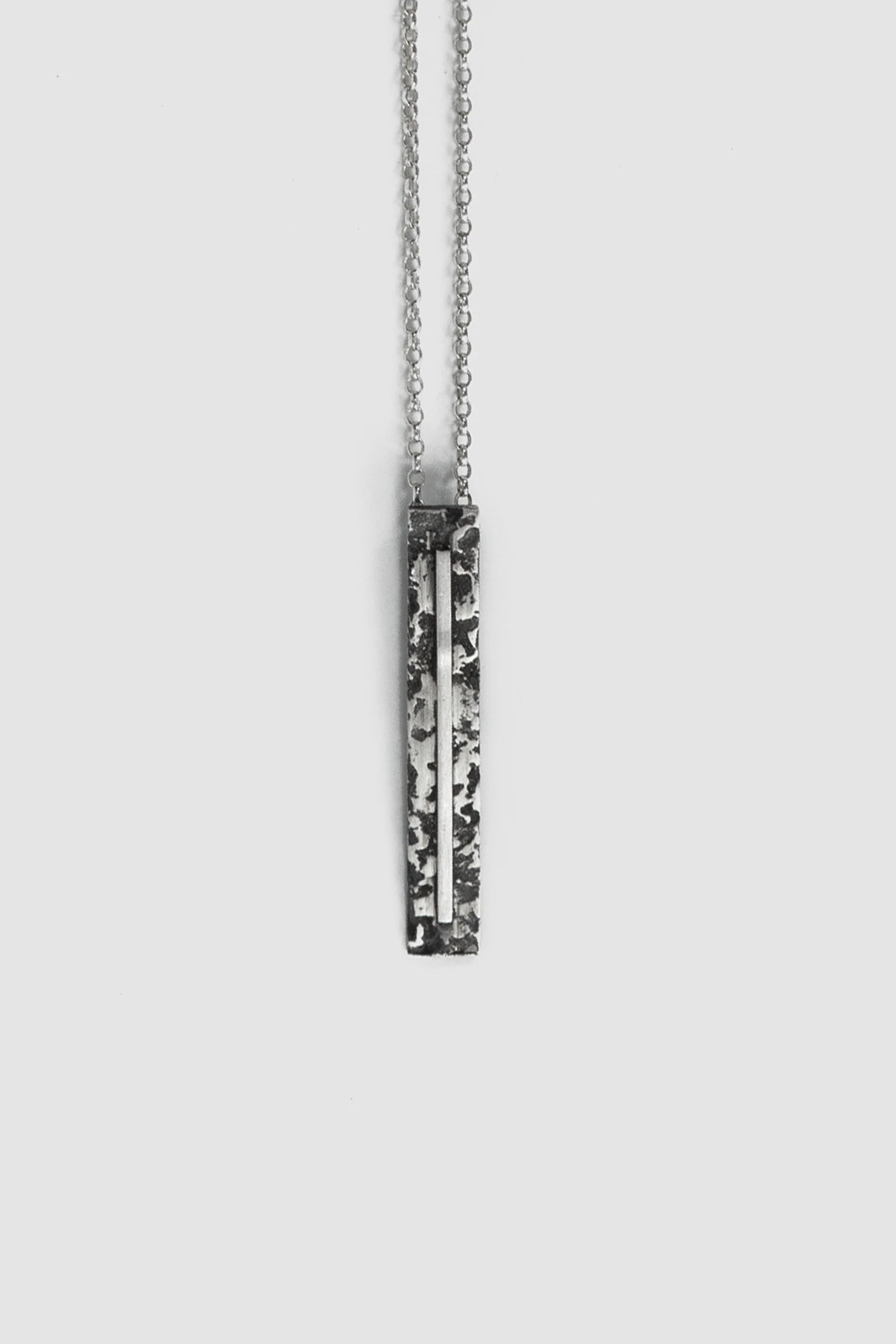 2819 Jewelry - front detail view of Oxidized Silver Pendant with Polished Line