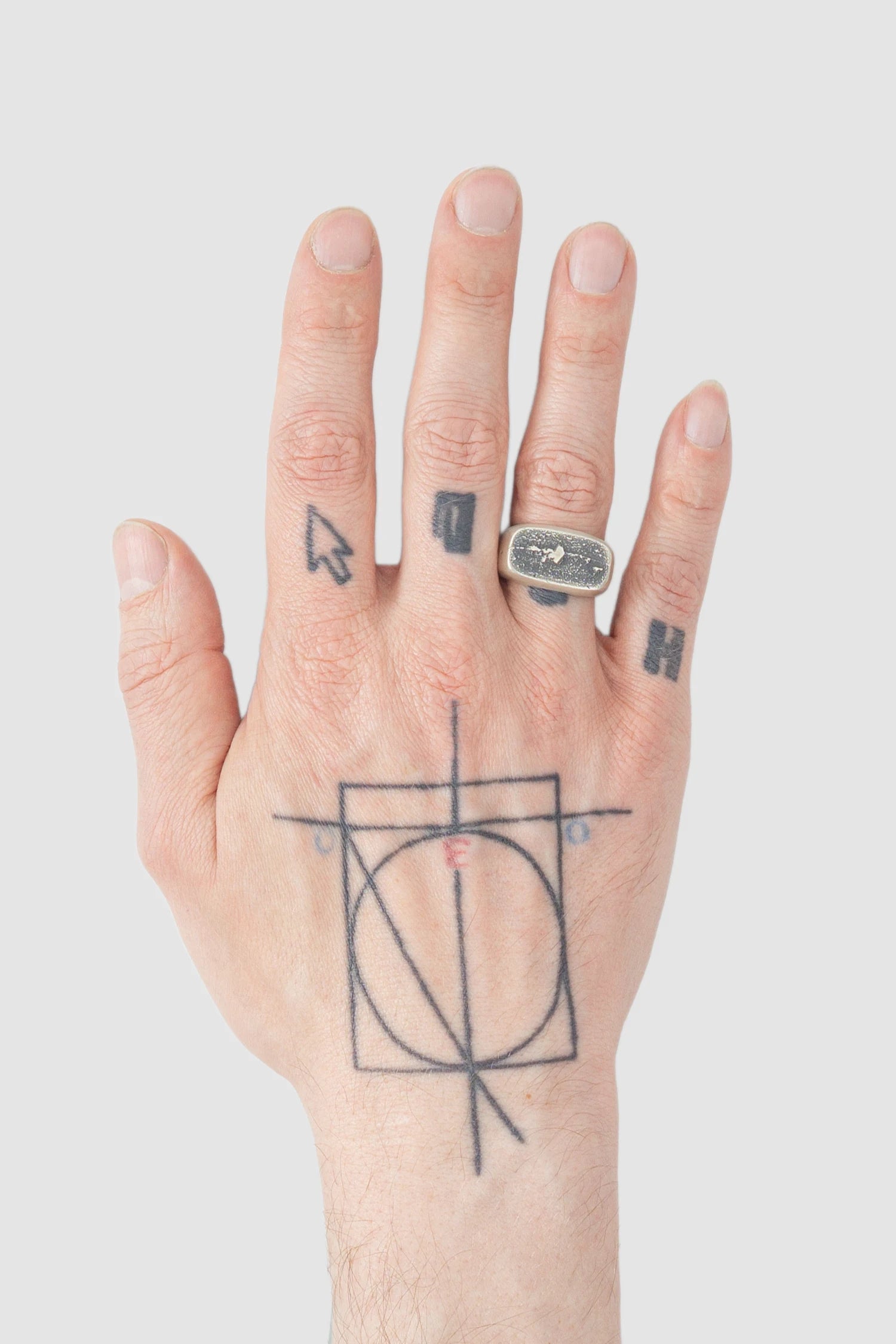 2819 Jewelry - Silver Oxidized Rectangular Plateau Signet Ring item model fit view