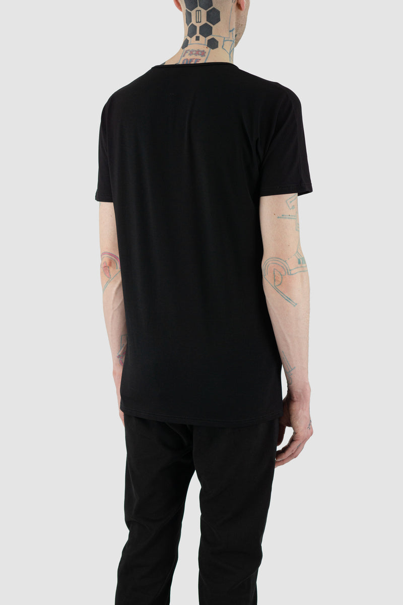 Back view of Black Basic T-Shirt for Men with soft and breathable fabric, SS24, NOMEN NESCIO