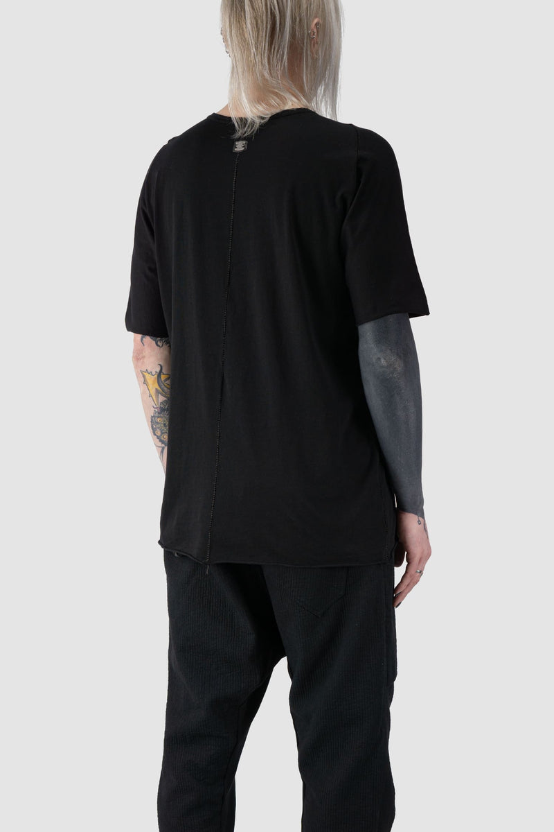 69 by Isaac Sellam - back side view of Black Back Middle Seam Jersey Cotton T-Shirt