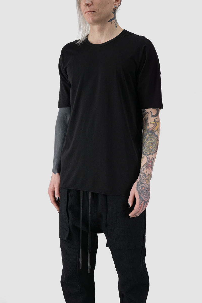 69 by Isaac Sellam - front side view of Black Back Middle Seam Jersey Cotton T-Shirt