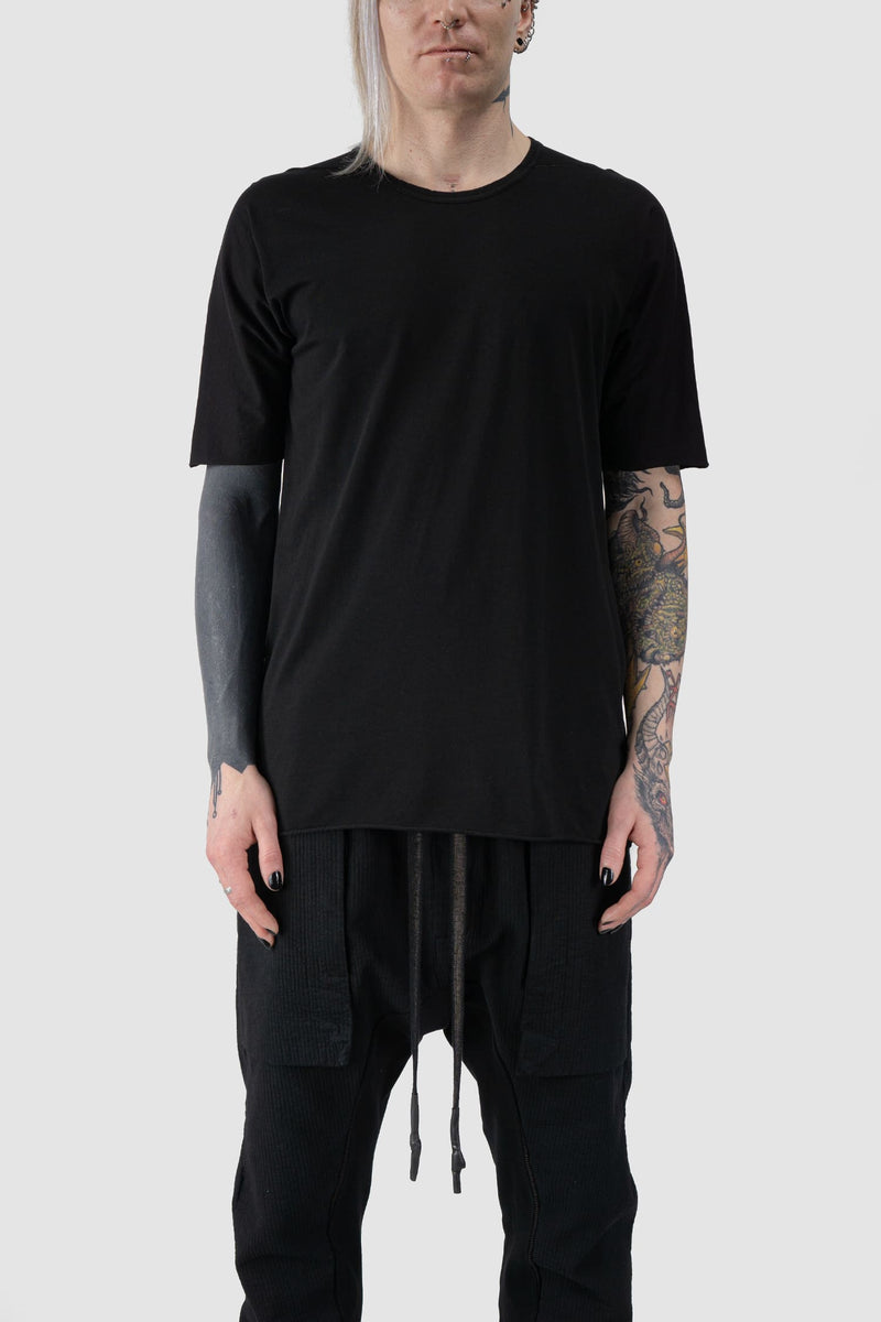 69 by Isaac Sellam - front view of Black Back Middle Seam Jersey Cotton T-Shirt