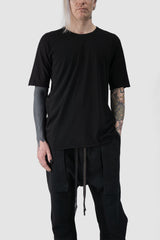 69 by Isaac Sellam - relaxed fit view of Black Back Middle Seam Jersey Cotton T-Shirt