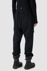 69 by Isaac Sellam - back side view of Black Deep Crotch Patch Pocket Jogging Trousers