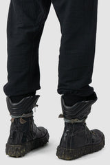 69 by Isaac Sellam - cuff detail view of Black Deep Crotch Patch Pocket Jogging Trousers