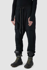 69 by Isaac Sellam - side view of Black Deep Crotch Patch Pocket Jogging Trousers