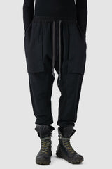 69 by Isaac Sellam - relaxed fit view of Black Deep Crotch Patch Pocket Jogging Trousers