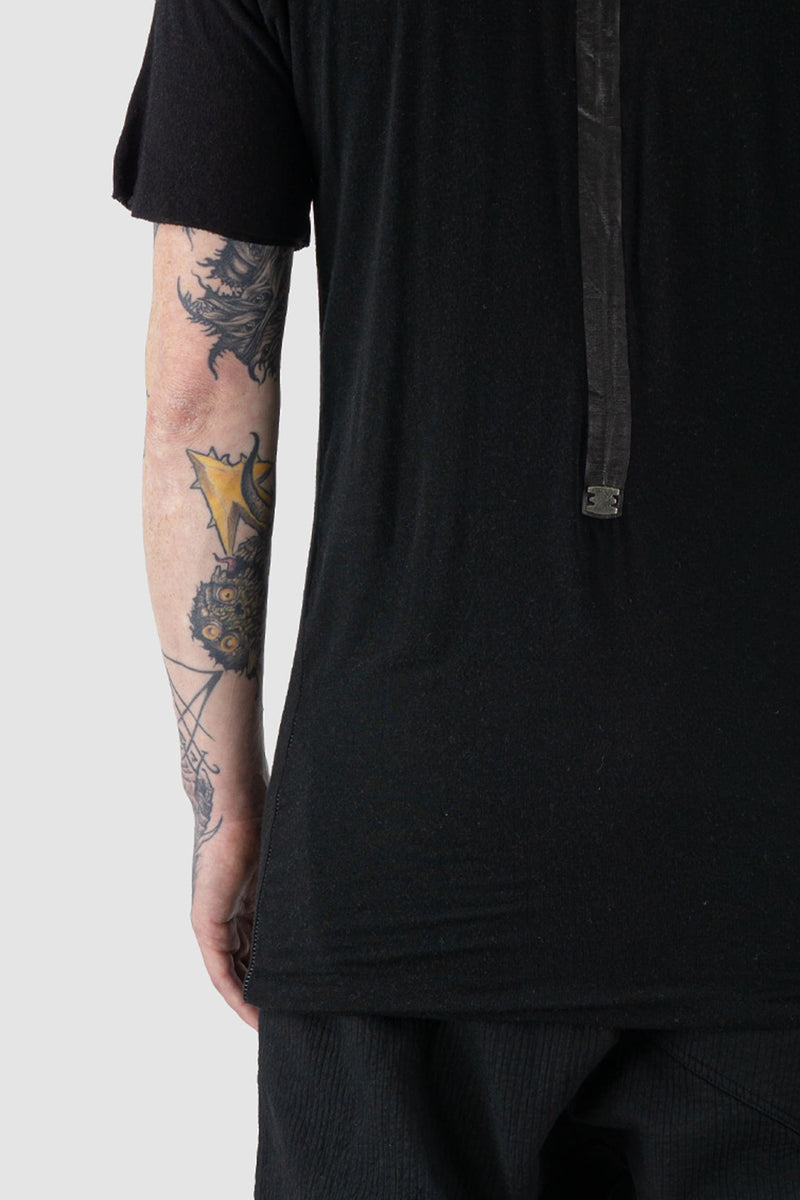 69 by Isaac Sellam - back detail view of Black Folded Double Layer Modal Raglan T-Shirt