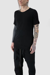 69 by Isaac Sellam - front side view of Black Folded Double Layer Modal Raglan T-Shirt