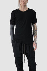 69 by Isaac Sellam - relaxed fit view of Black Folded Double Layer Modal Raglan T-Shirt