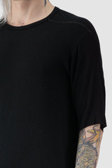 69 by Isaac Sellam - front detail view of Black Geometrical Scar Stitch Modal Raglan T-Shirt