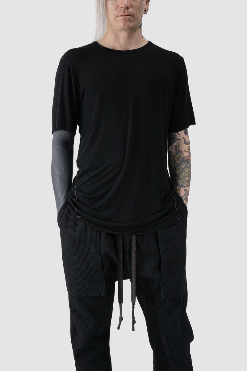 69 by Isaac Sellam - Relaxed fit view of Black Modal Blend Signature Scar Stitch T-Shirt