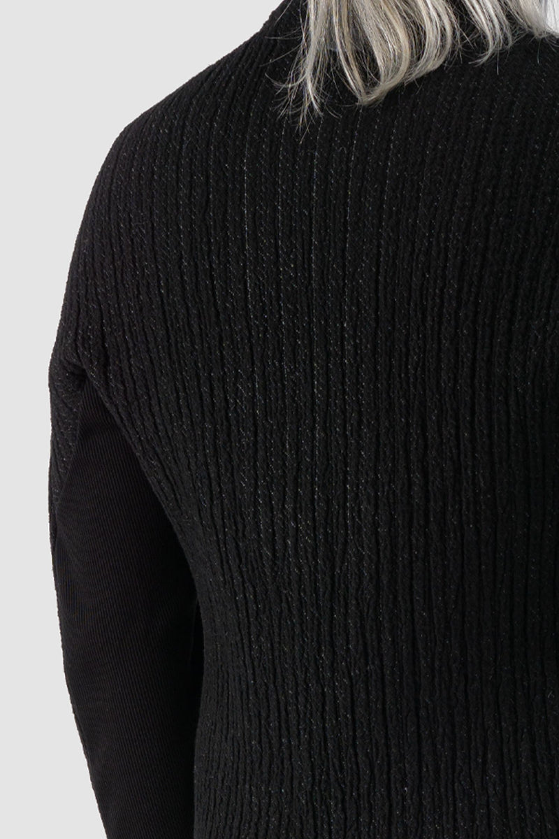 69 by Isaac Sellam - fabric detail view of Black Organic Cotton Blend Double Layer Stretch Sweat Jacket