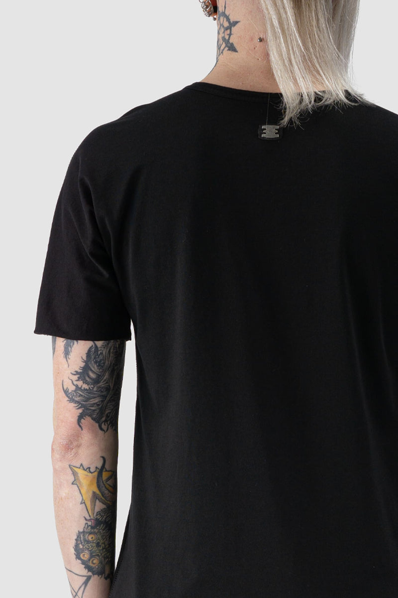 69 by Isaac Sellam - back detail view of Black Organic Cotton Scar Stitch T-Shirt