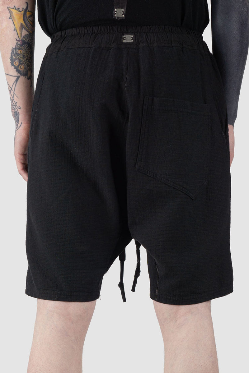 69 by Isaac Sellam - back detail view of Black Organic Cotton Zip Cargo Sweat Shorts