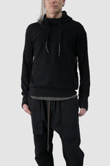 69 by Isaac Sellam - relaxed fit view of Black Reverse Textured Cotton Hoodie