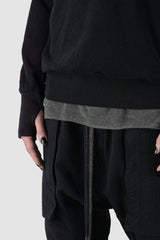 69 by Isaac Sellam - hem detail view of Black Reverse Textured Cotton Hoodie