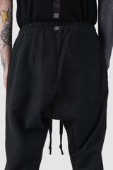 69 by Isaac Sellam - back detail view of Black Stripe Heavy Cotton Cargo Zip Jogging Pants