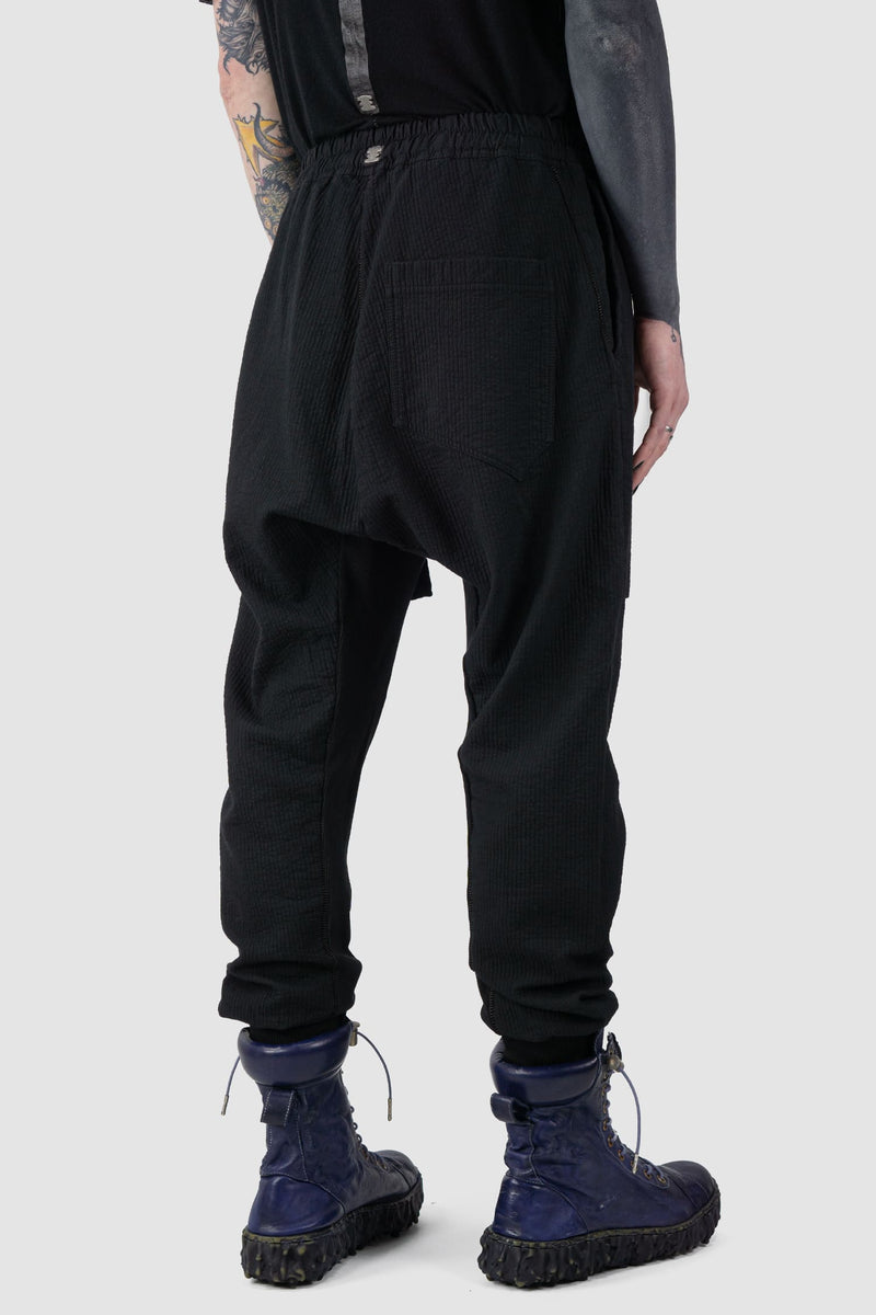 69 by Isaac Sellam - back side view of Black Stripe Heavy Cotton Cargo Zip Jogging Pants