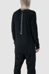 69 by Isaac Sellam - back side view of Black Two Tonal Contrast Flat Lock Long Sleeve T-Shirt