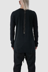 69 by Isaac Sellam - back view of Black Two Tonal Contrast Flat Lock Long Sleeve T-Shirt