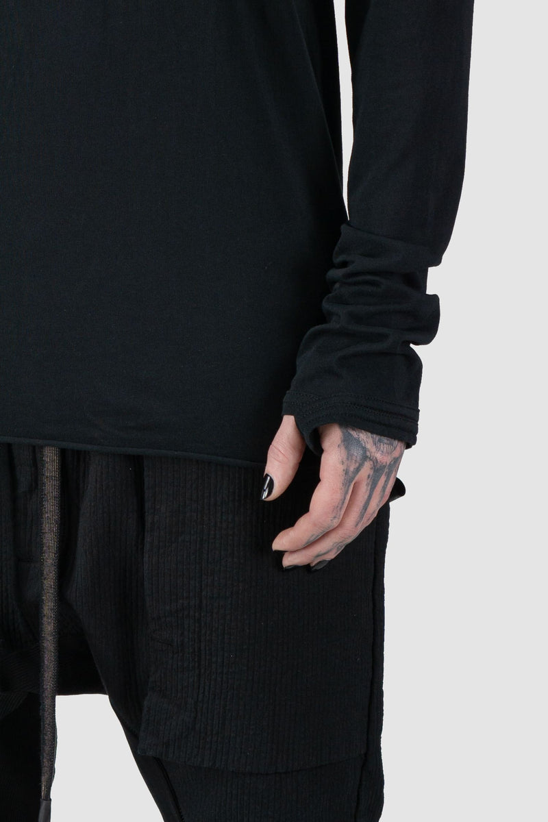 69 by Isaac Sellam - thumb detail view of Black Two Tonal Contrast Flat Lock Long Sleeve T-Shirt