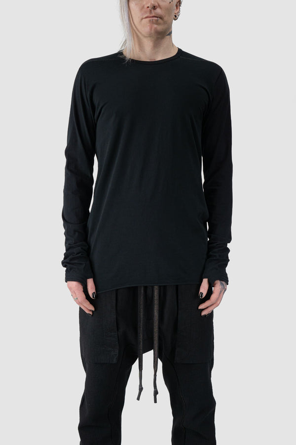 69 by Isaac Sellam - front view of Black Two Tonal Contrast Flat Lock Long Sleeve T-Shirt