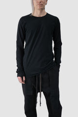 69 by Isaac Sellam - relaxed fit view of Black Two Tonal Contrast Flat Lock Long Sleeve T-Shirt